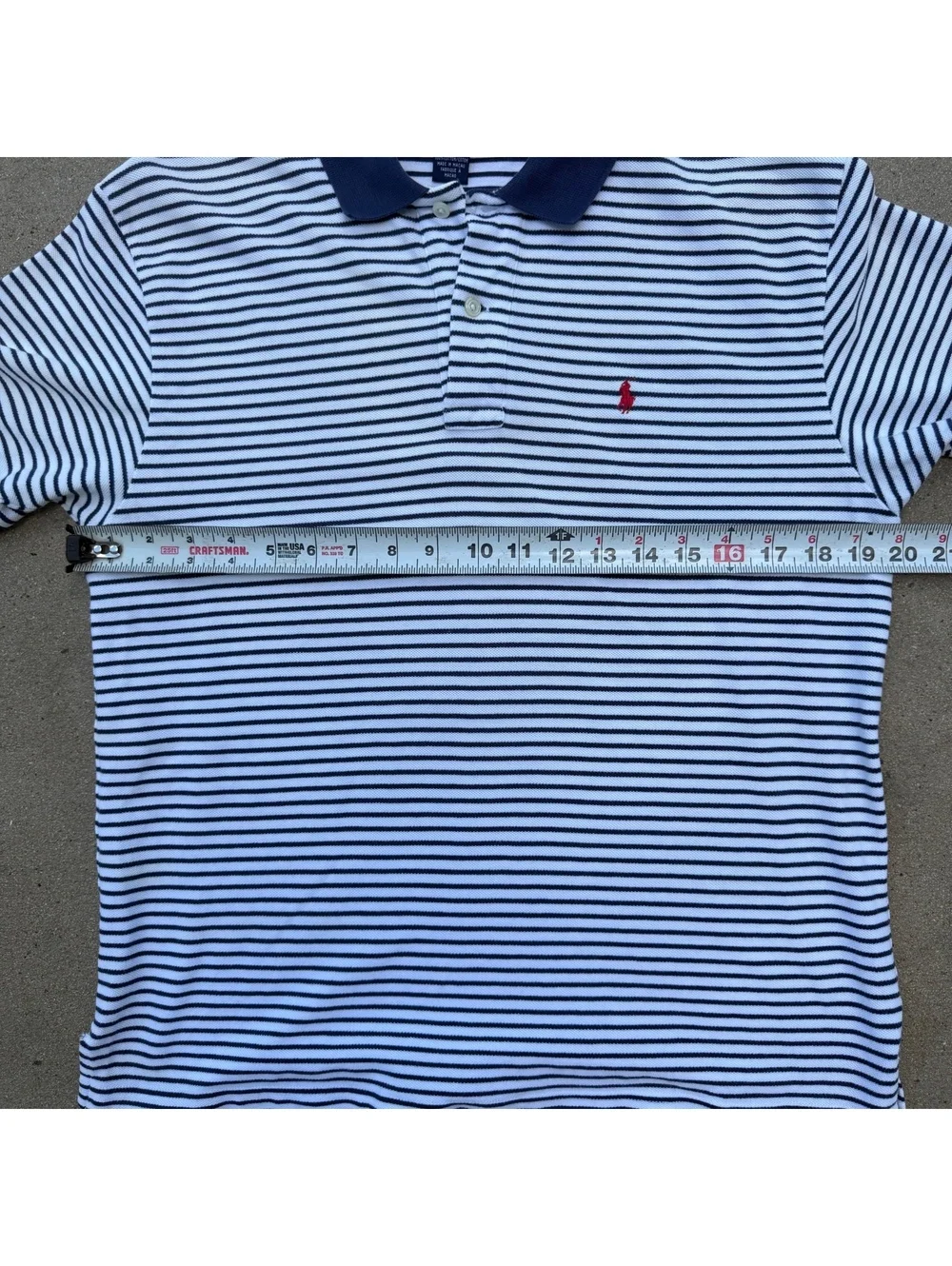 Ralph Lauren Polo Sport Mens Large Striped Cotton Polo Shirt Navy White